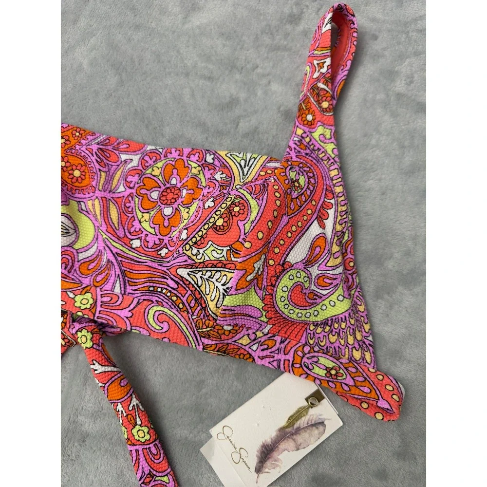 NWT Jessica Simpson Women's Mandarin paisley Thick Strap bikini swim top L $56